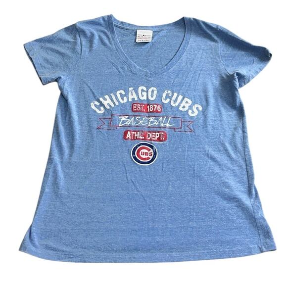 Chicago Cubs Blue V-Neck Tee Sz M MLB Genuine Merchandise 5th & Ocean Shirt Top - Picture 2 of 6